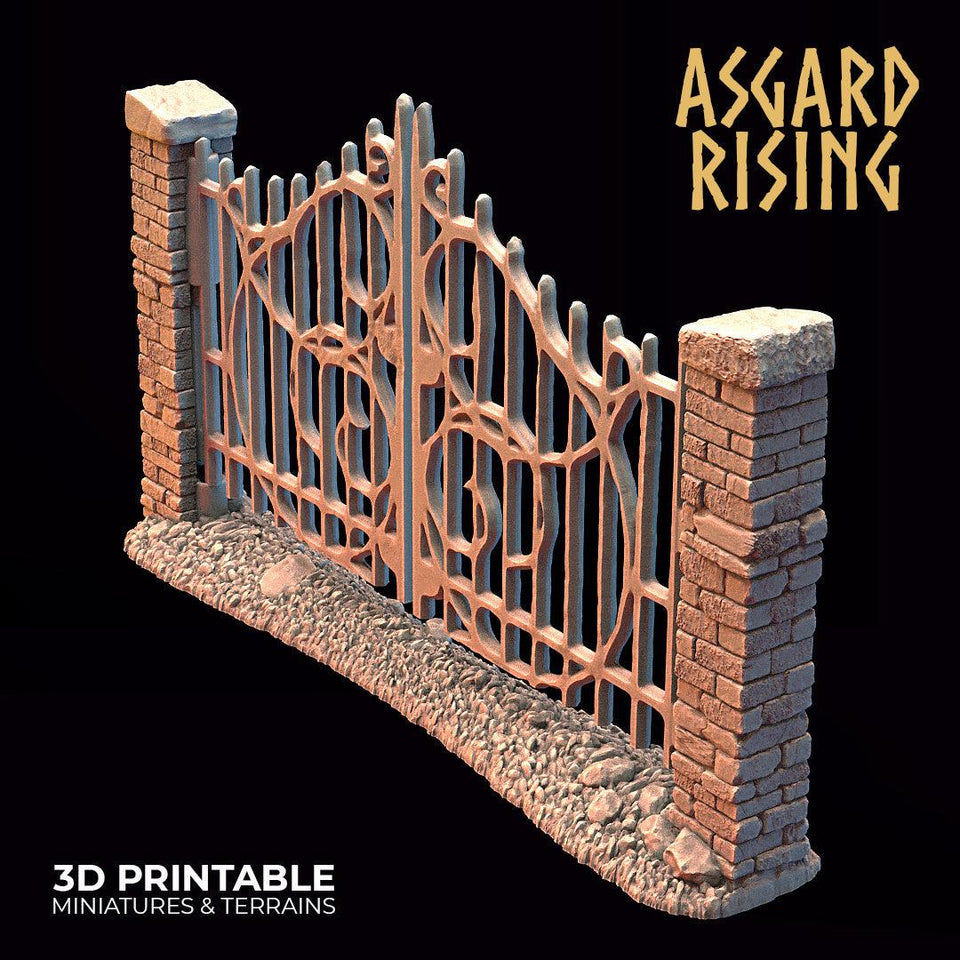 3D Printed Asgard Rising Cemetery Stone Wall Gate Set A 28mm-32mm Ragnarok D&D - Charming Terrain