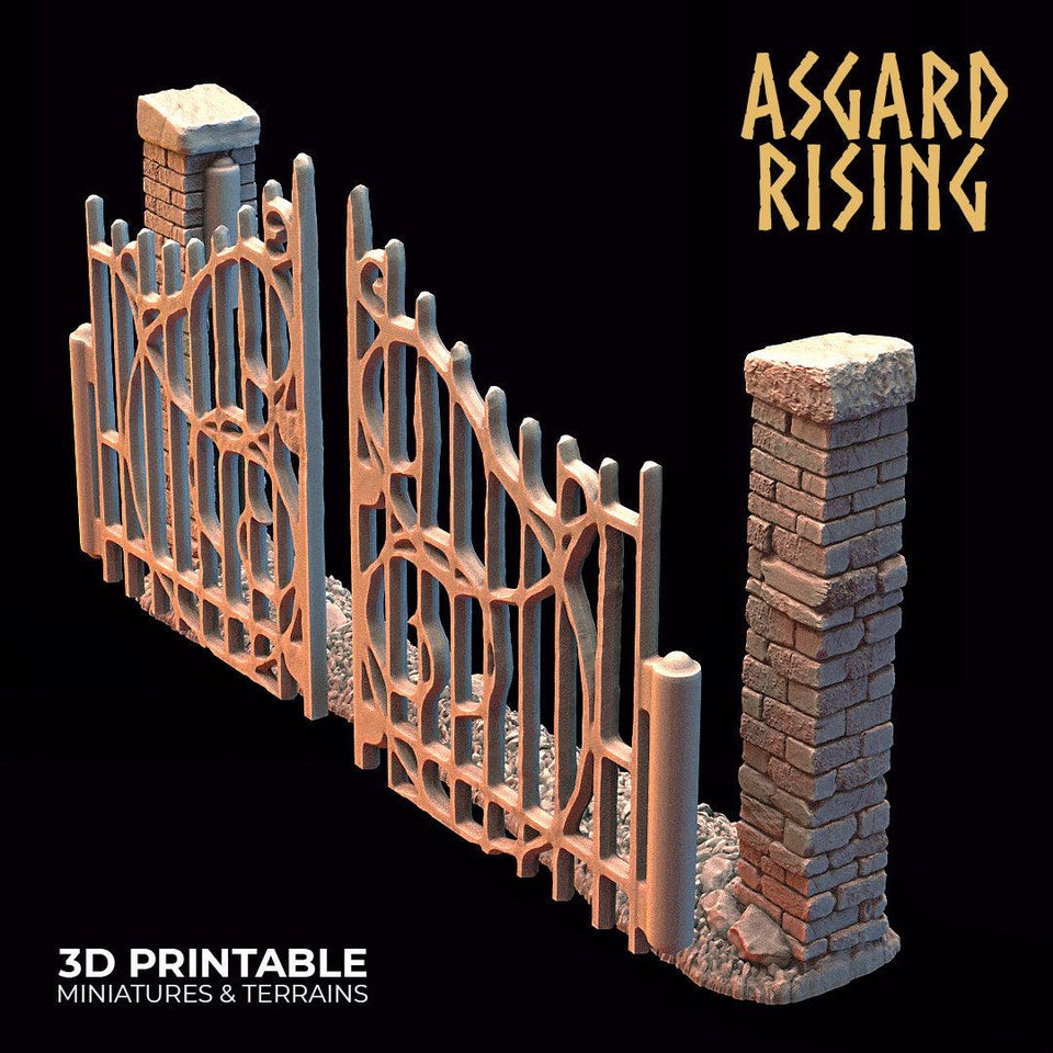 3D Printed Asgard Rising Cemetery Stone Wall Gate Set A 28mm-32mm Ragnarok D&D - Charming Terrain