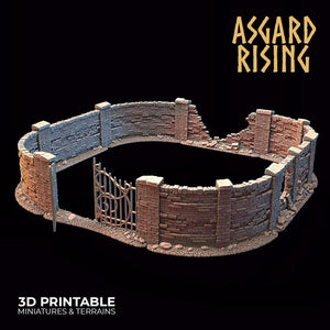 3D Printed Asgard Rising Cemetery Stone Wall Gate Set B 28mm-32mm Ragnarok D&D - Charming Terrain