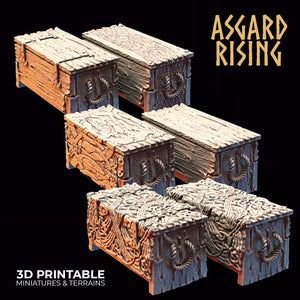 3D Printed Asgard Rising Chests Set 28mm - 32mm Ragnarok D&D - Charming Terrain