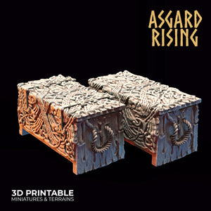 3D Printed Asgard Rising Chests Set 28mm - 32mm Ragnarok D&D - Charming Terrain