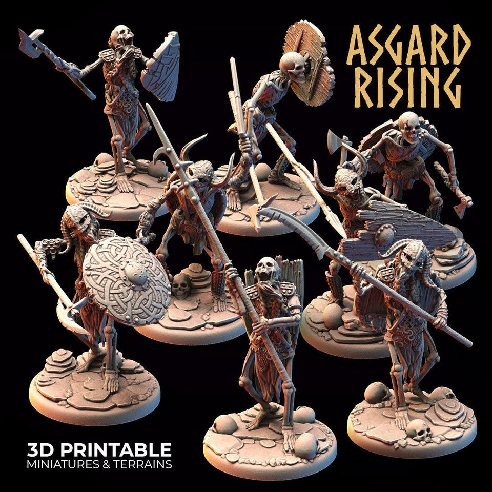 3D Printed Asgard Rising Draugr - Undead Skeleton Infantry Set 28mm - 32mm - Charming Terrain