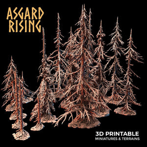 3D Printed Asgard Rising Dry Conifers Spruce Modular Forest Set 28mm 32mm D&D - Charming Terrain