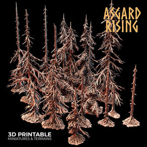 3D Printed Asgard Rising Dry Conifers Spruce Modular Forest Set 28mm 32mm D&D - Charming Terrain