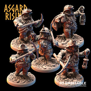 3D Printed Asgard Rising Dwarf Dwarven Miners Set 3 28mm - 32mm - Charming Terrain