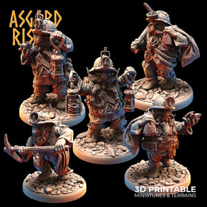 3D Printed Asgard Rising Dwarf Dwarven Miners Set 4 28mm - 32mm - Charming Terrain