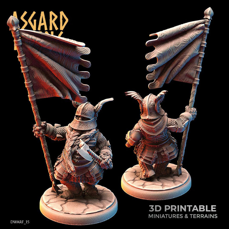 3D Printed Asgard Rising Dwarf Full Plate Shield and Banner Set 28mm - 32mm - Charming Terrain