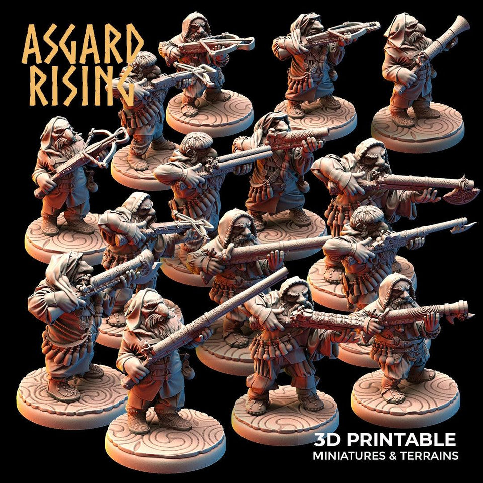 3D Printed Asgard Rising Dwarves Hooded Rangers Ranged Weapons Set 28mm - 32mm - Charming Terrain