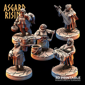 3D Printed Asgard Rising Female Dwarven Townsfolk Modular Set 28mm - 32mm - Charming Terrain