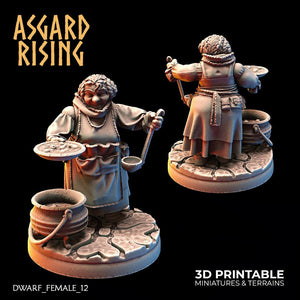 3D Printed Asgard Rising Female Dwarven Townsfolk Modular Set 28mm - 32mm - Charming Terrain