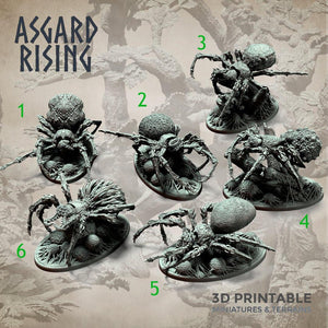 3D Printed Asgard Rising Forest Spiders Set 32mm Ragnarok D&D - Charming Terrain