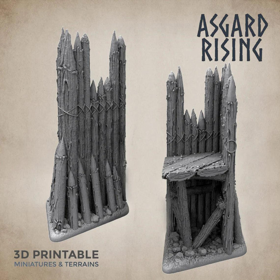 3D Printed Asgard Rising Fortified Village - Large Palisade Set 28mm - 32mm Ragnarok D&D - Charming Terrain