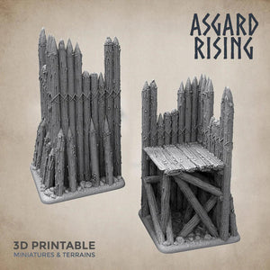 3D Printed Asgard Rising Fortified Village - Large Palisade Set 28mm - 32mm Ragnarok D&D - Charming Terrain