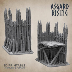 3D Printed Asgard Rising Fortified Village - Large Palisade Set 28mm - 32mm Ragnarok D&D - Charming Terrain