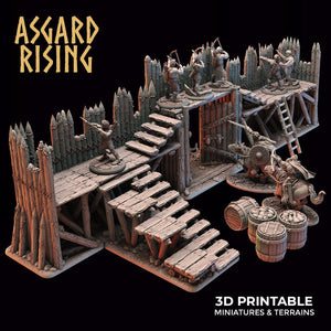 3D Printed Asgard Rising Fortified Village - Large Palisade Set 28mm - 32mm Ragnarok D&D - Charming Terrain