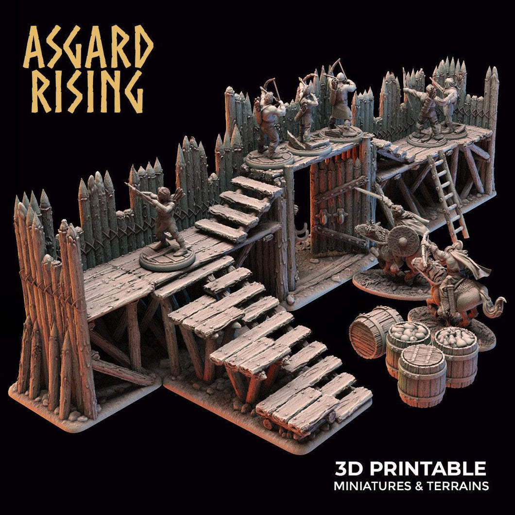 3D Printed Asgard Rising Fortified Village - Large Palisade Set 28mm - 32mm Ragnarok D&D - Charming Terrain