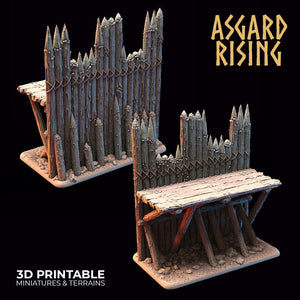 3D Printed Asgard Rising Fortified Village - Large Palisade Set 28mm - 32mm Ragnarok D&D - Charming Terrain