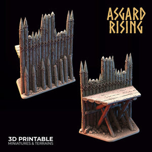 3D Printed Asgard Rising Fortified Village - Large Palisade Set 28mm - 32mm Ragnarok D&D - Charming Terrain