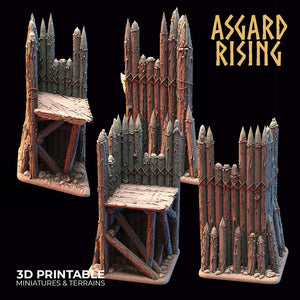 3D Printed Asgard Rising Fortified Village - Large Palisade Set 28mm - 32mm Ragnarok D&D - Charming Terrain