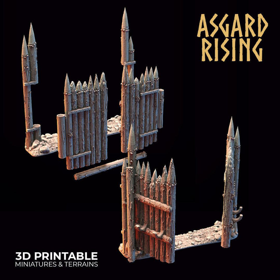 3D Printed Asgard Rising Fortified Village - Palisade Wall Modular Set 28mm - 32mm Ragnarok D&D - Charming Terrain