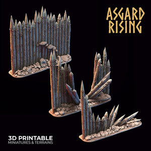 3D Printed Asgard Rising Fortified Village - Palisade Wall Modular Set 28mm - 32mm Ragnarok D&D - Charming Terrain