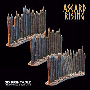 3D Printed Asgard Rising Fortified Village - Palisade Wall Modular Set 28mm - 32mm Ragnarok D&D - Charming Terrain