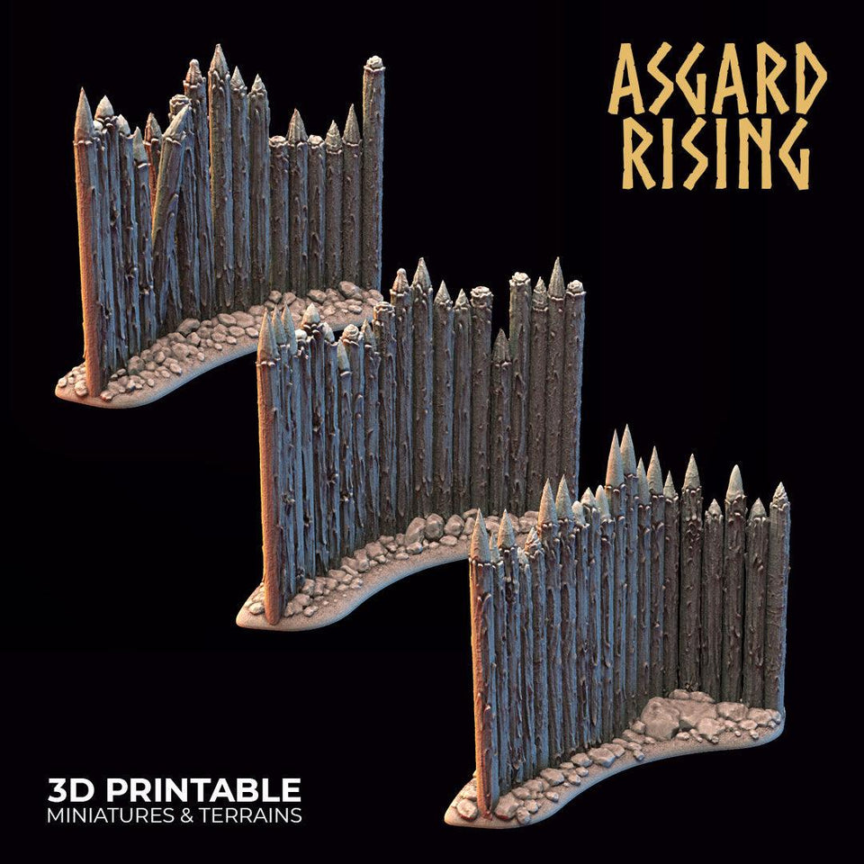 3D Printed Asgard Rising Fortified Village - Palisade Wall Modular Set 28mm - 32mm Ragnarok D&D - Charming Terrain