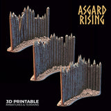 3D Printed Asgard Rising Fortified Village - Palisade Wall Modular Set 28mm - 32mm Ragnarok D&D - Charming Terrain