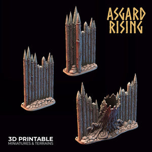 3D Printed Asgard Rising Fortified Village - Palisade Wall Modular Set 28mm - 32mm Ragnarok D&D - Charming Terrain