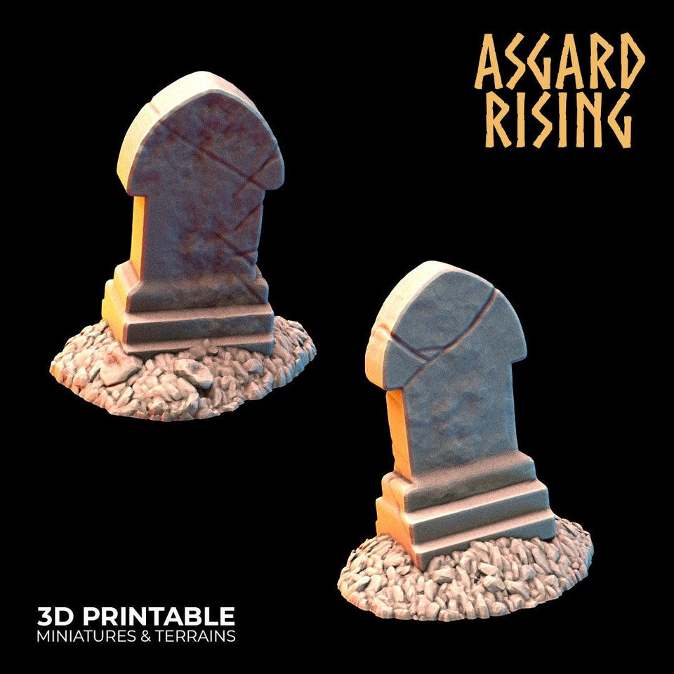 3D Printed Asgard Rising Gravestone and Tombstone Set 28mm-32mm Ragnarok D&D - Charming Terrain