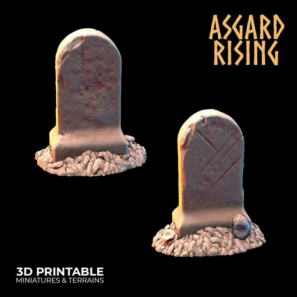 3D Printed Asgard Rising Gravestone and Tombstone Set 28mm-32mm Ragnarok D&D - Charming Terrain