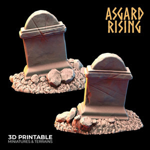 3D Printed Asgard Rising Gravestone and Tombstone Set 28mm-32mm Ragnarok D&D - Charming Terrain