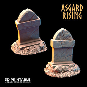 3D Printed Asgard Rising Gravestone and Tombstone Set 28mm-32mm Ragnarok D&D - Charming Terrain