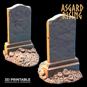 3D Printed Asgard Rising Gravestone and Tombstone Set 28mm-32mm Ragnarok D&D - Charming Terrain