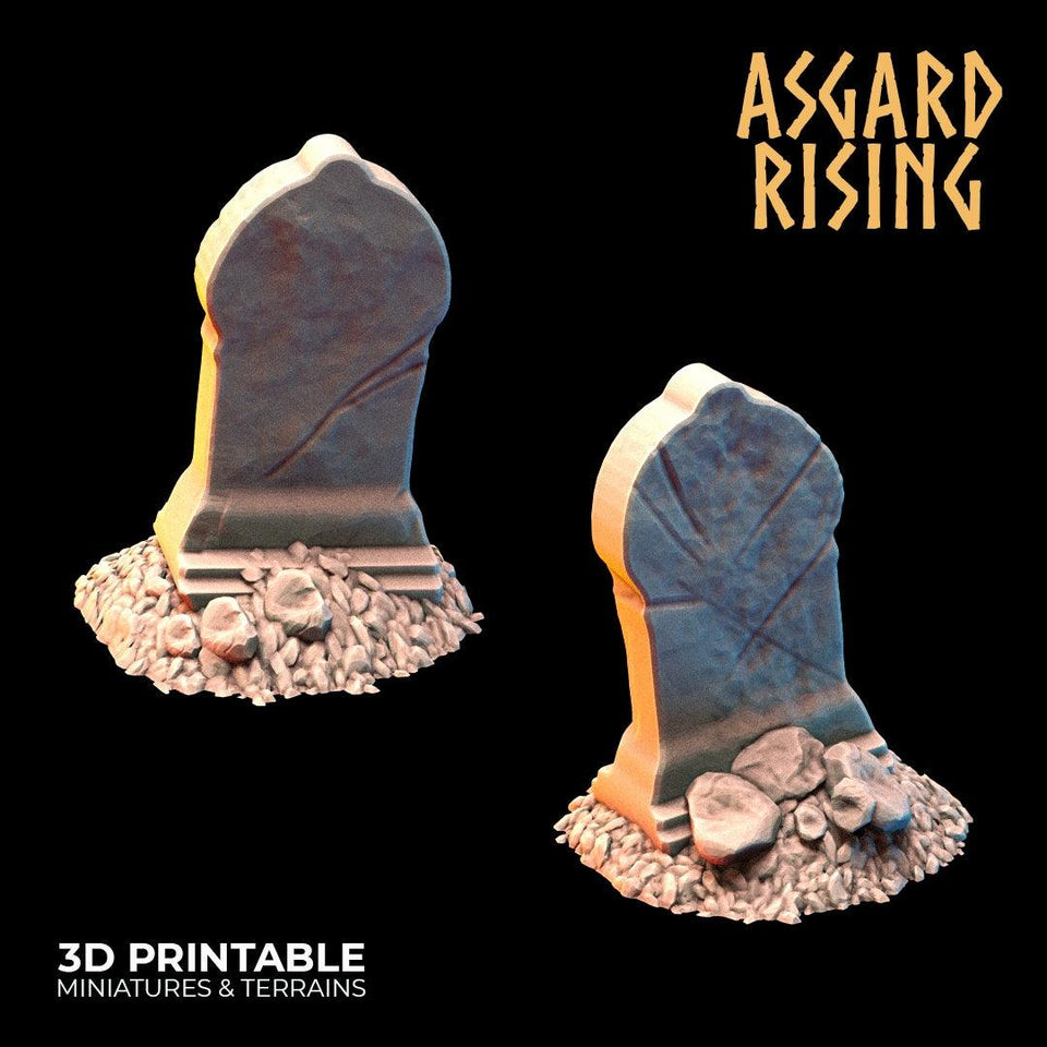 3D Printed Asgard Rising Gravestone and Tombstone Set 28mm-32mm Ragnarok D&D - Charming Terrain