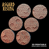 3D Printed Asgard Rising Hex Cobblestone Round Base Set - 25 28 32 35mm D&D - Charming Terrain