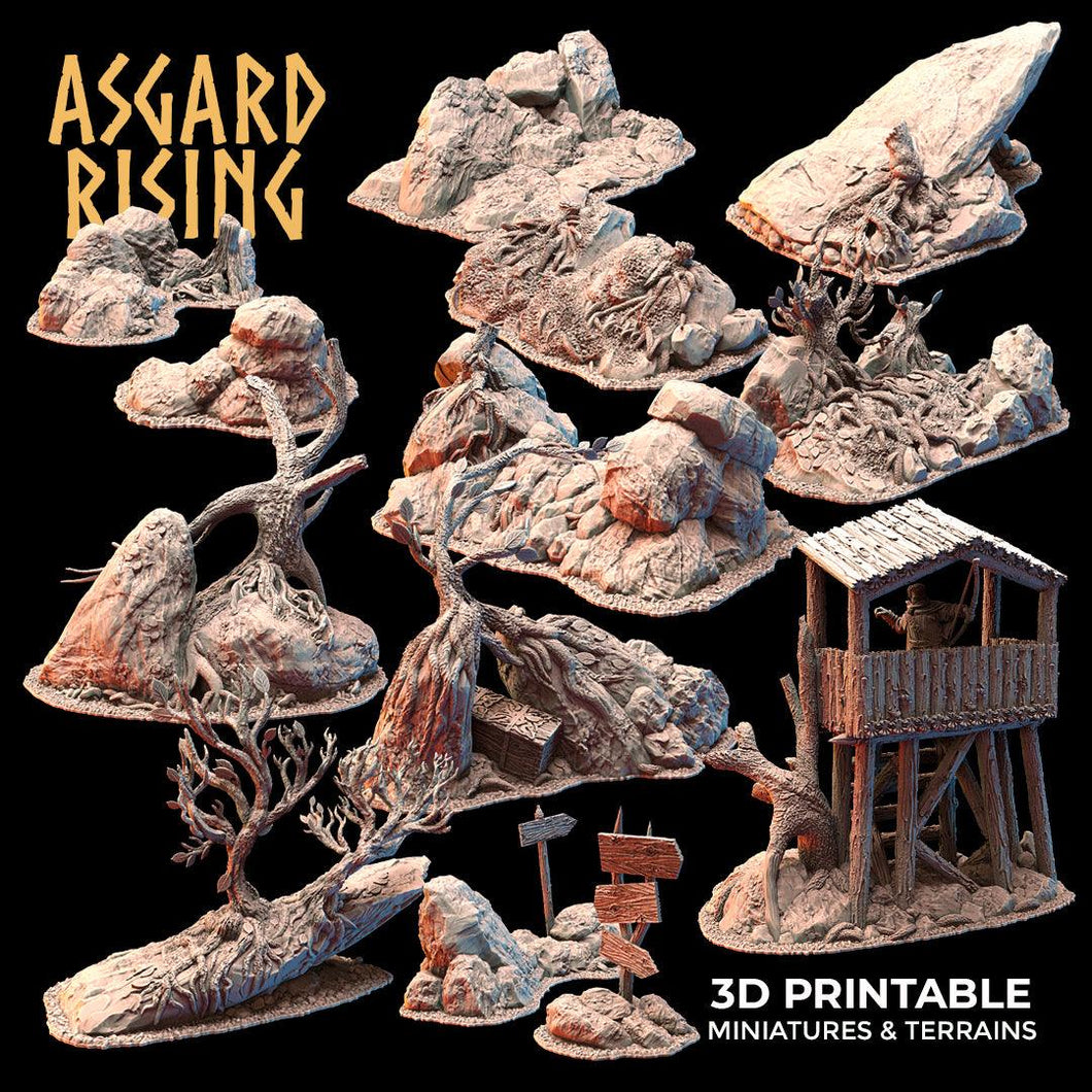 3D Printed Asgard Rising Highland Trail Terrain Set 28 32 mm Wargaming DnD - Charming Terrain