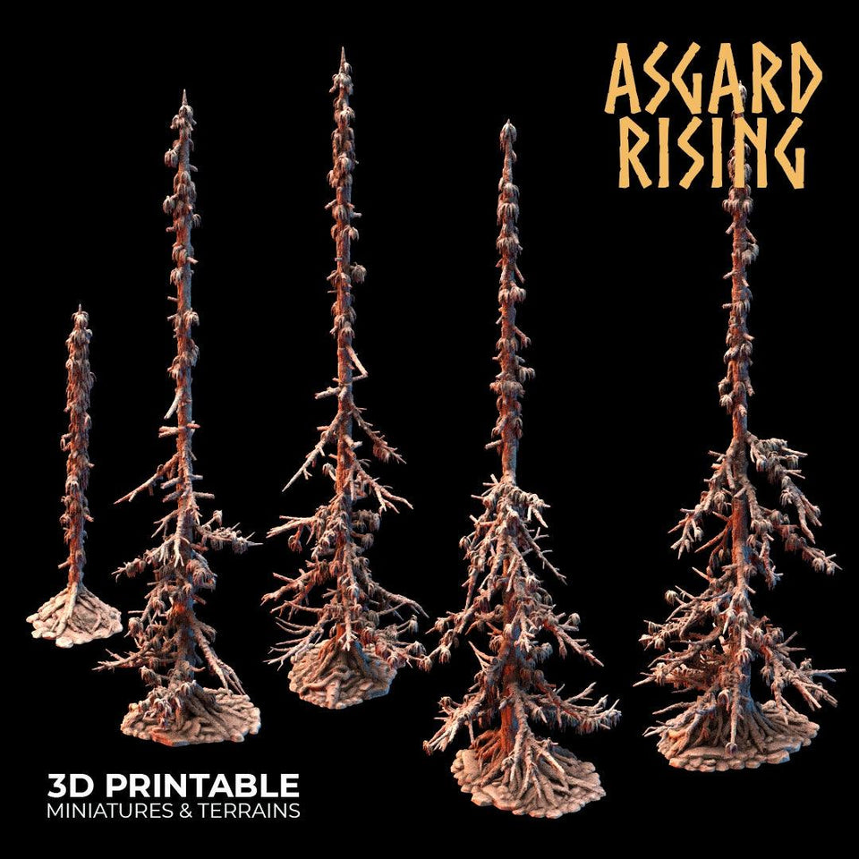 3D Printed Asgard Rising Infected Conifers Spruce Modular Forest Set 28mm 32mm D&D - Charming Terrain