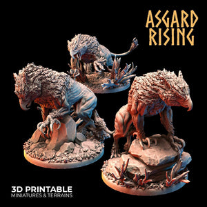 3D Printed Asgard Rising Keythong Wingless Griffin Set - 32mm D&D - Charming Terrain