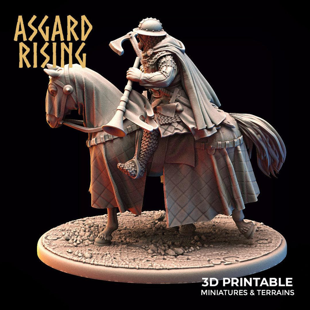 3D Printed Asgard Rising Medieval Heavy Calvary Trumpeter 32mm Ragnarok D&D - Charming Terrain