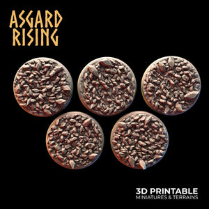 3D Printed Asgard Rising Miner Rubble Round Base Set 25 28 32 35mm D&D - Charming Terrain