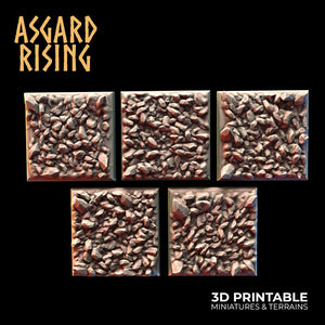 3D Printed Asgard Rising Miner Rubble Round Square Set 25 28 32 35mm D&D - Charming Terrain