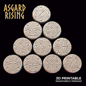 3D Printed Asgard Rising Ornament Theme Round Base Set 25 28 32 35mm D&D - Charming Terrain