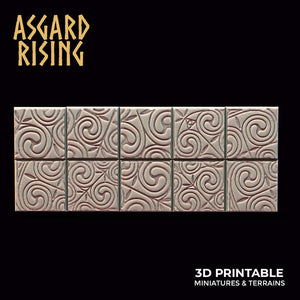 3D Printed Asgard Rising Ornament Theme Square Base Set 25 28 32 35mm D&D - Charming Terrain