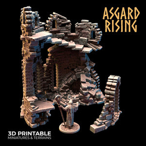 3D Printed Asgard Rising Ruined Tower -  Ragnarok D&D - Charming Terrain