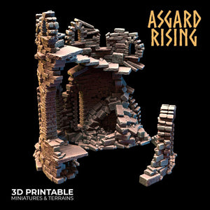 3D Printed Asgard Rising Ruined Tower -  Ragnarok D&D - Charming Terrain