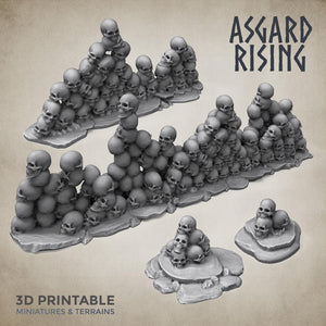 3D Printed Asgard Rising Skull Head Wall Marker Set 28mm-32mm Ragnarok D&D - Charming Terrain