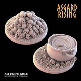 3D Printed Asgard Rising Skulls and Cauldron Camp Round Base Set 28mm - 32mm Ragnarok D&D - Charming Terrain