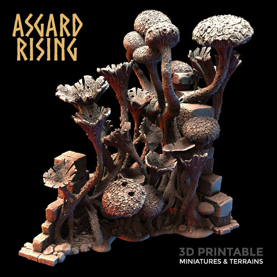 3D Printed Asgard Rising Stone Construction Ruins Fungi Infected 28mm - 32mm Ragnarok D&D - Charming Terrain