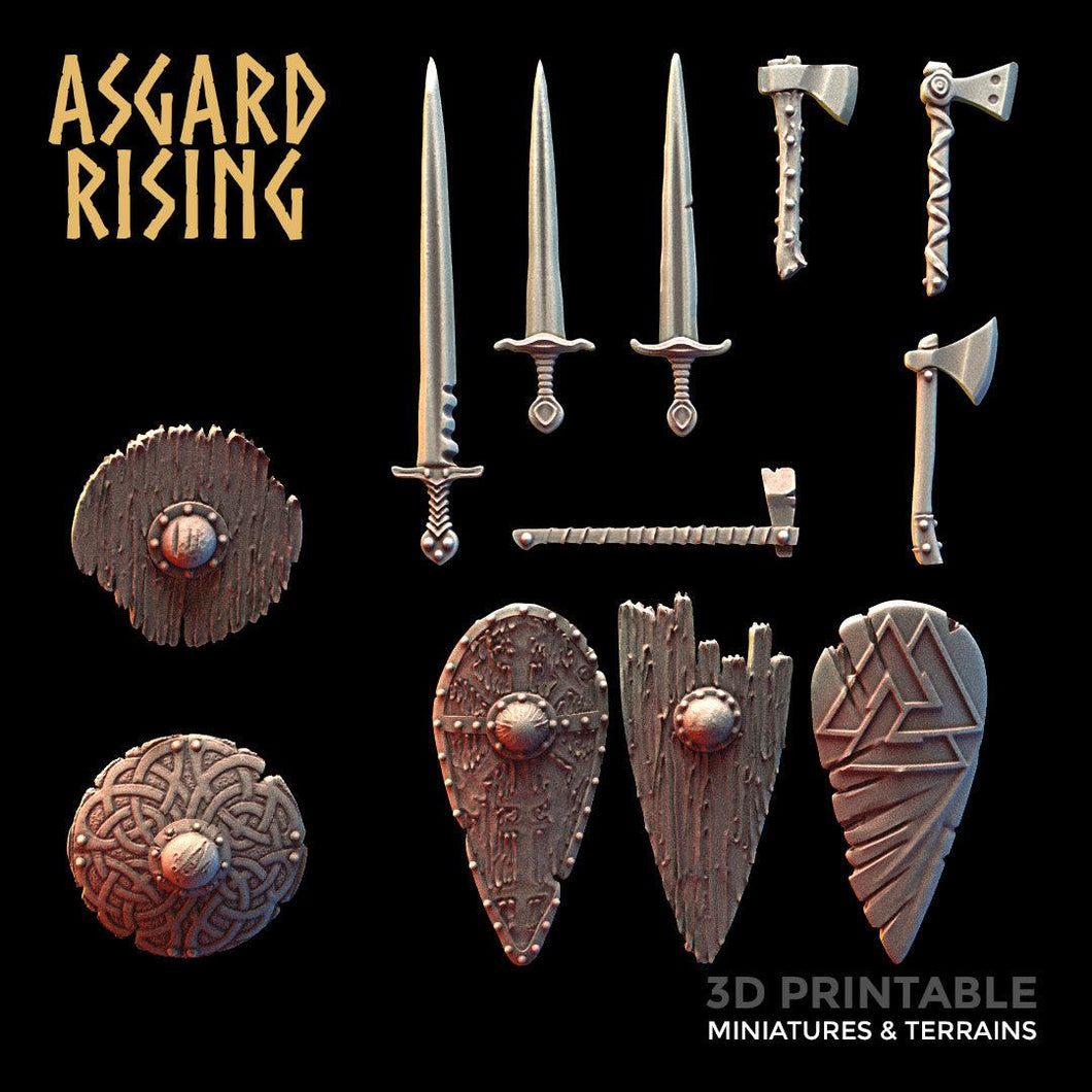 3D Printed Asgard Rising Sword and Shield Weapon Set 6 - 32mm D&D - Charming Terrain